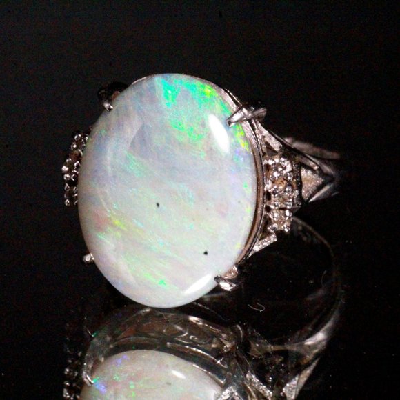 Mid Century Platinum 7 CTW Opal Diamond Ring - Picture 5 of 15